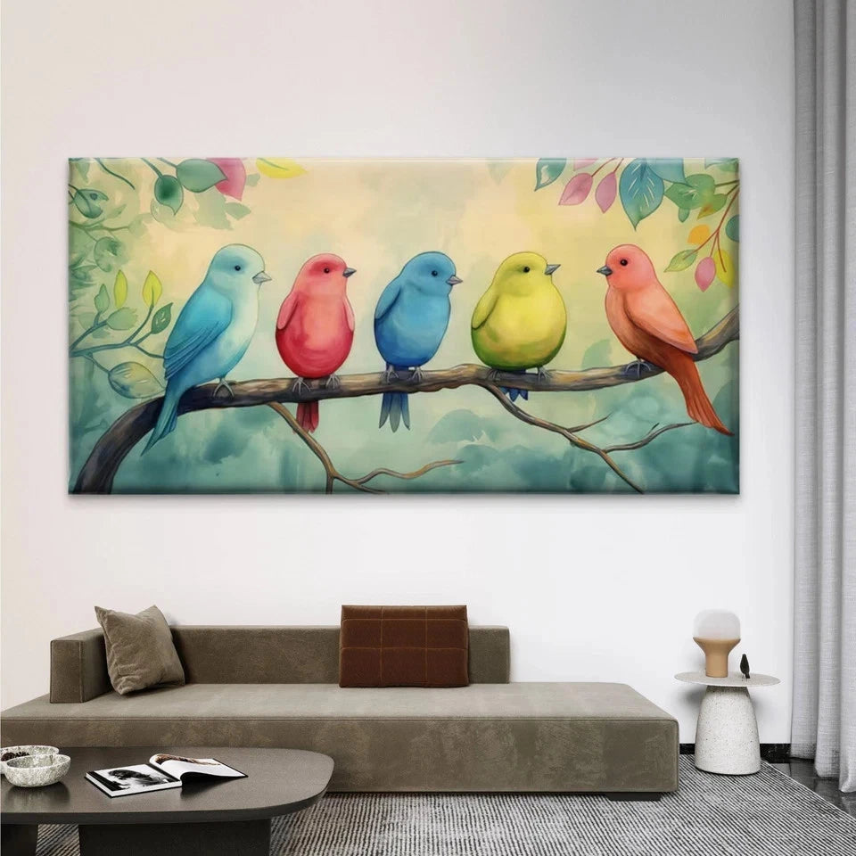 Colorful Birds on Branch Wall Art Canvas Office Home Room Framed 120x60cm