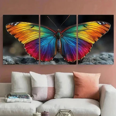 3pcs Vibrant Rainbow Butterfly Decor Perfect Wall Art Set Canvas Unframed – High Quality Print 100% Australian Made Wall Canvas