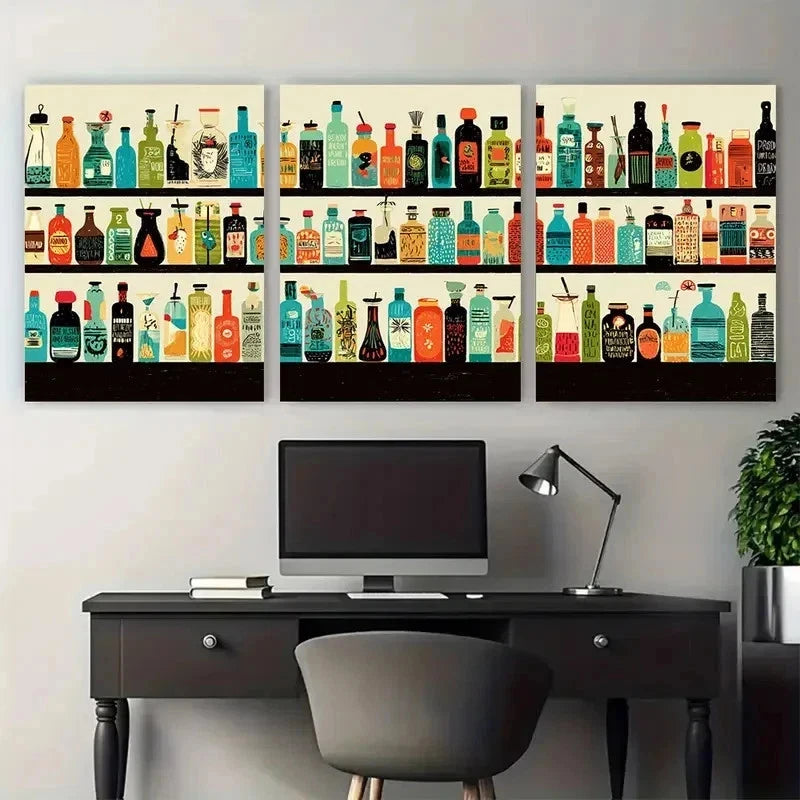 3pcs Funny Bar Menu Trendy Decor Perfect Wall Art Set Canvas Framed 50x70cm - High Quality Print 100% Australian Made Wall Canvas Ready to Hang - Bella Home Decor