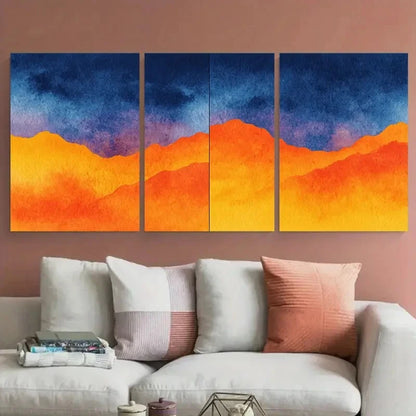 3pcs Continuous Orange & Navy Blue Water Perfect  Wall Art Set Canvas Framed 40x60cm - High Quality Print 100% Australian Made Wall Canvas Ready to Hang - Bella Home Decor