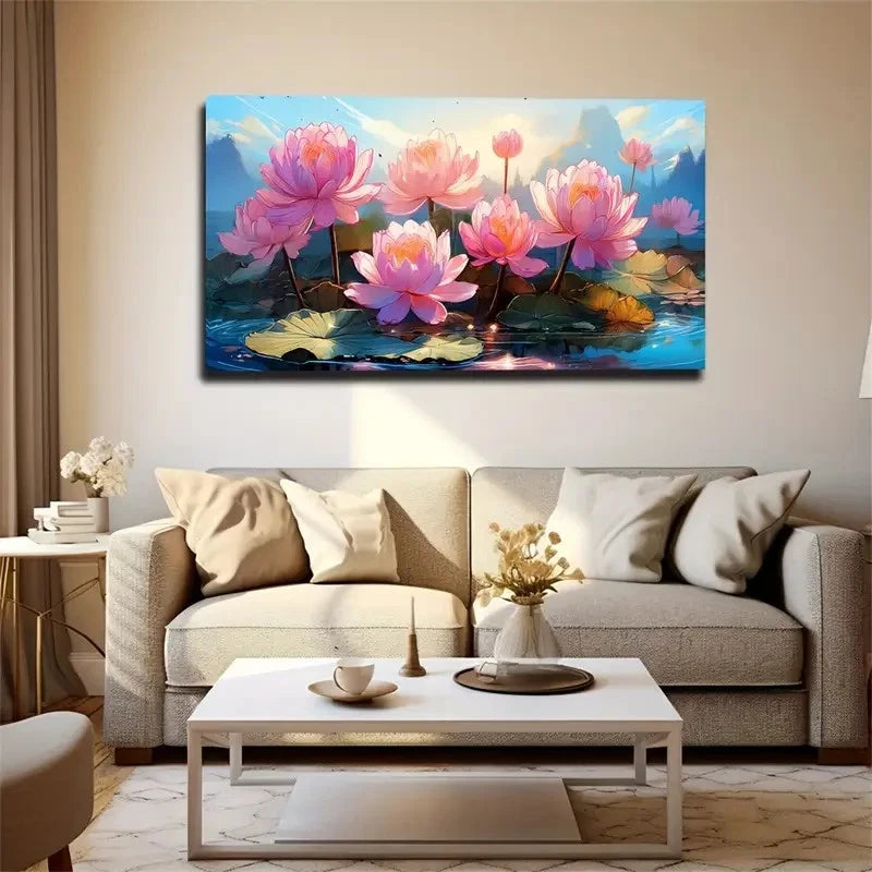 Elegant Lotus Flower Pink Bloom Wall Art Canvas Office Home Room Framed 120x60cm