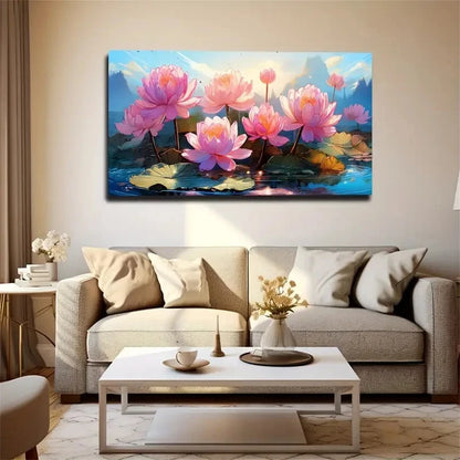 Elegant Lotus Flower Pink Bloom Wall Art Canvas Office Home Room Framed 120x60cm