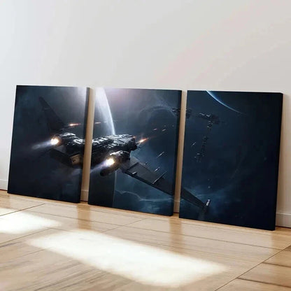 3pcs Futuristic Spaceship in Cosmic Setting Wall Art Set Canvas Framed 60x90cm - High Quality Print 100% Australian Made Wall Canvas Ready to Hang - Bella Home Decor