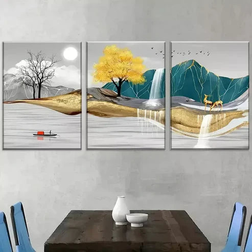 3pcs Modern Abstract Golden Nature Landscape Canvas Unframed - High Quality Print 100% Australian Made Wall Canvas