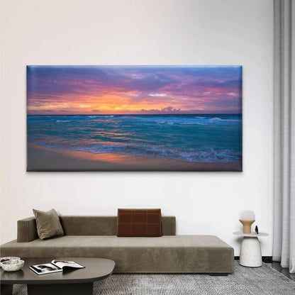 Seaside Beach Sunset Scene Wall Art Canvas Office Home Room Framed 120x60cm