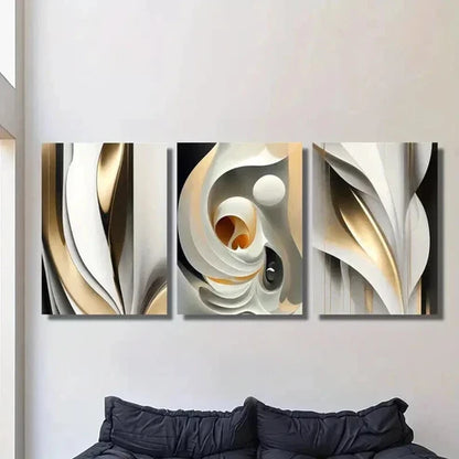 3pcs Modern Luxury Golden White Gilt Line Wall Art Canvas Unframed - High Quality Print 100% Australian Made Wall Canvas