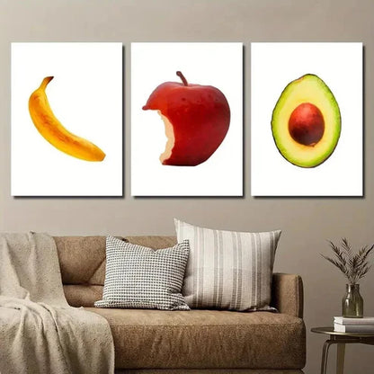 3pcs Simple Fruit Banana Avocado & Apple  Wall Art Set Canvas Unframed - High Quality Print 100% Australian Made Wall Canvas