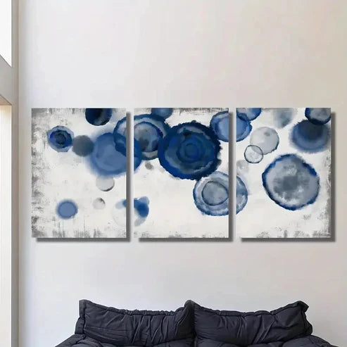 3pcs Navy Blue & White Swirls, Modern Wall Art Set Canvas Unframed - High Quality Print 100% Australian Made Wall Canvas