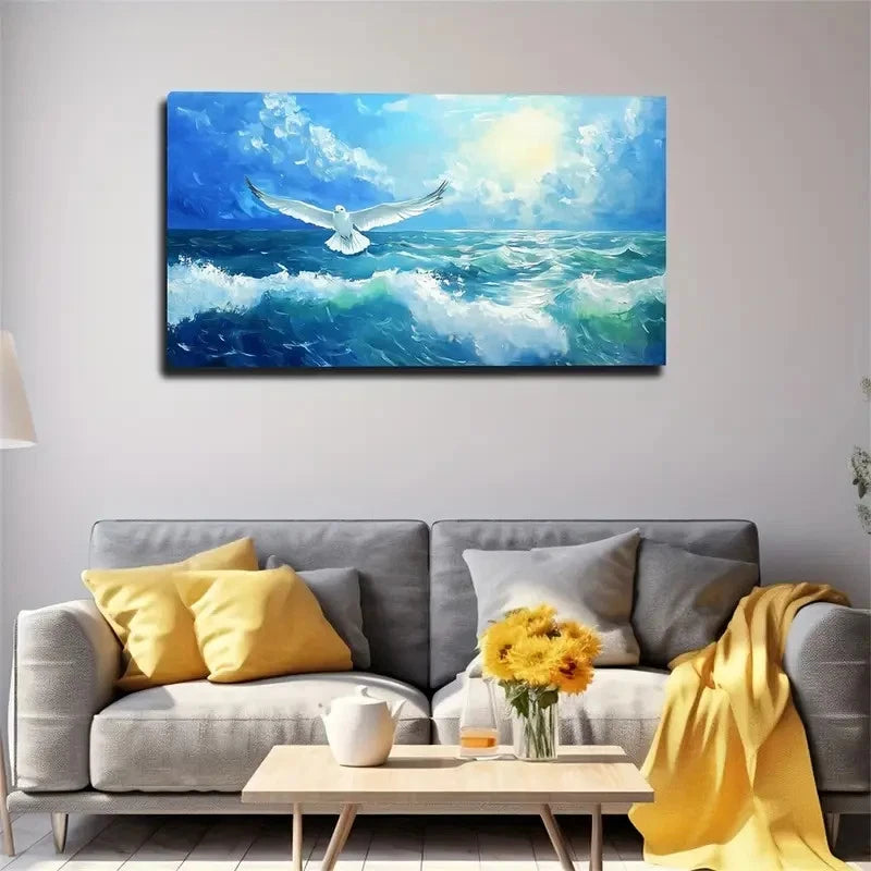 Seagull Sun Ocean Popular Space Wall Art Canvas Office Home Room Framed 120x60cm