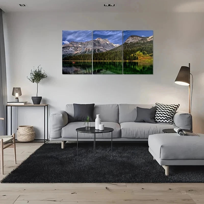 3pcs Vibrant Blue Sky & Serene Water Mountain Lake Metal Print Ready to Hang Art