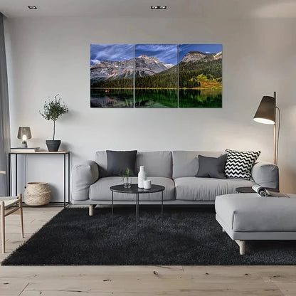 3pcs Vibrant Blue Sky & Serene Water Mountain Lake Metal Print Ready to Hang Art