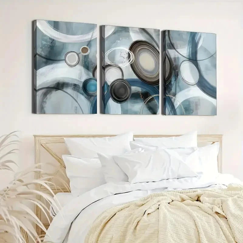 3pcs Featuring Abstract Lines And Circles Wall Art Set Canvas Framed 40x60cm - High Quality Print 100% Australian Made Wall Canvas Ready to Hang