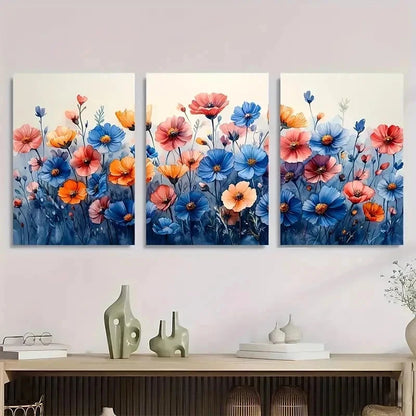 3pcs Wildflowers Cornflowers Botanical Perfect Wall Art Set Canvas Framed 50x70cm - High Quality Print 100% Australian Made Wall Canvas Ready to Hang - Bella Home Decor