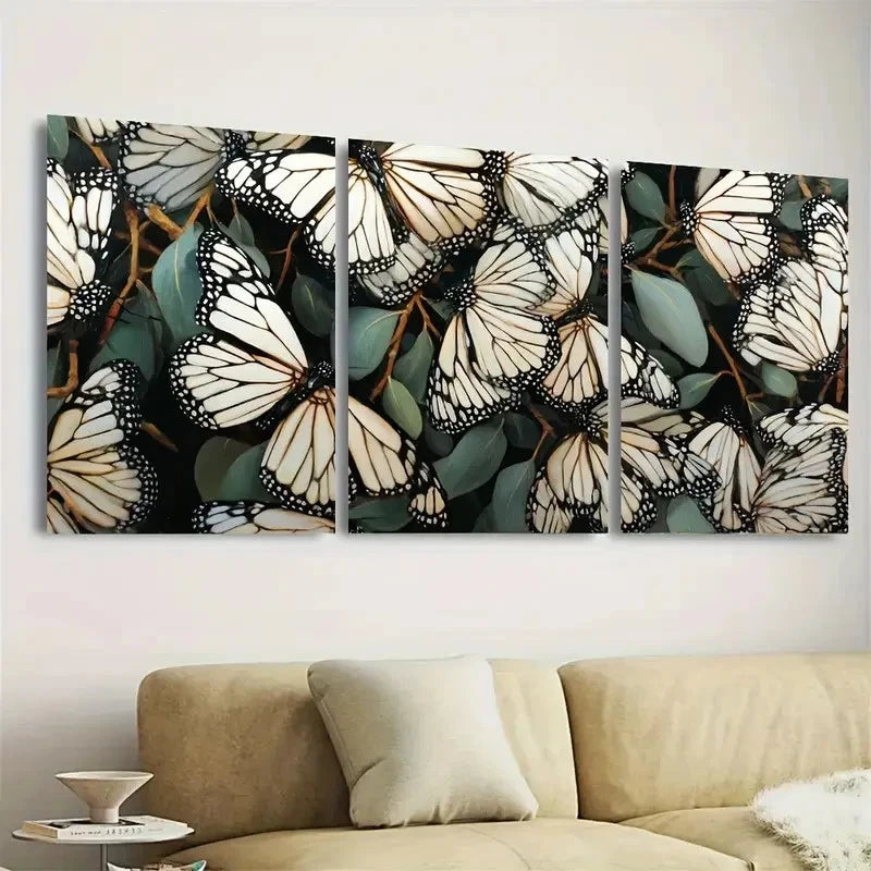3pcs Monarch Butterflies Farmhouse Art Wall Art Set Canvas Framed 50x70cm - High Quality Print 100% Australian Made Wall Canvas Ready to Hang
