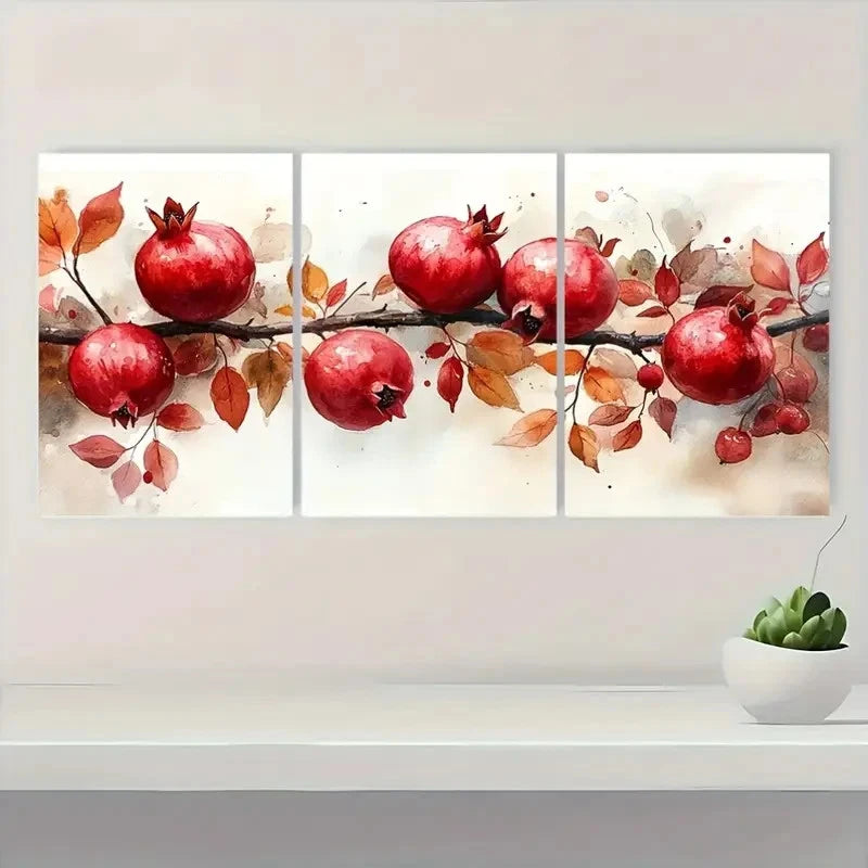 3pcs Pomegranate Painting Fruit PF   Wall Art Set Canvas Framed 50x70cm - High Quality Print 100% Australian Made Wall Canvas Ready to Hang