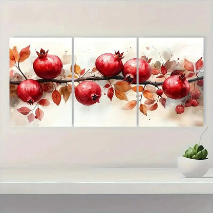 3pcs Pomegranate Painting Fruit PF   Wall Art Set Canvas Framed 50x70cm - High Quality Print 100% Australian Made Wall Canvas Ready to Hang