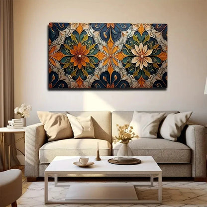 Vibrant Floral & Geometric Wall Art Canvas Office Home Room Framed 120x60cm
