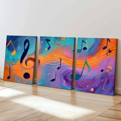 3pcs Abstract Music Notes Art, Colorful Swirls  Wall Art Set Canvas Framed 50x70cm - High Quality Print 100% Australian Made Wall Canvas Ready to Hang - Bella Home Decor