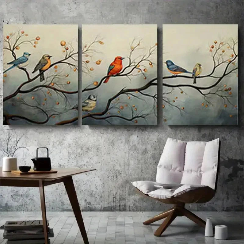 3pcs Colored Spring Birds Elegant Nature Metal Print Ready to Hang Art - Bella Home Decor