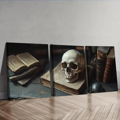 3pcs Skeletons and Books Dark Colorful Perfect Wall Art Set Canvas Unframed - High Quality Print 100% Australian Made Wall Canvas