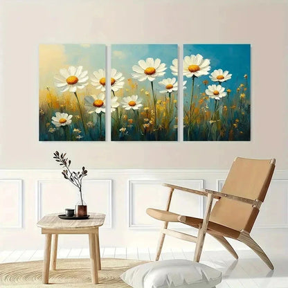 3pcs Daisy Flowers Wildflowers Meadow Perfect Wall Art Set Canvas Framed 40x60cm - High Quality Print 100% Australian Made Wall Canvas Ready to Hang - Bella Home Decor
