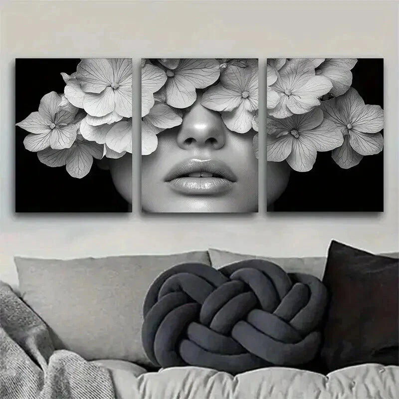 3pcs Modern Black & White Design Floral Perfect Wall Art Set Canvas Framed 50x70cm - High Quality Print 100% Australian Made Wall Canvas Ready to Hang - Bella Home Decor