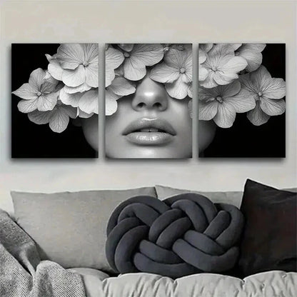 3pcs Modern Black & White Design Floral Perfect Wall Art Set Canvas Framed 50x70cm - High Quality Print 100% Australian Made Wall Canvas Ready to Hang - Bella Home Decor