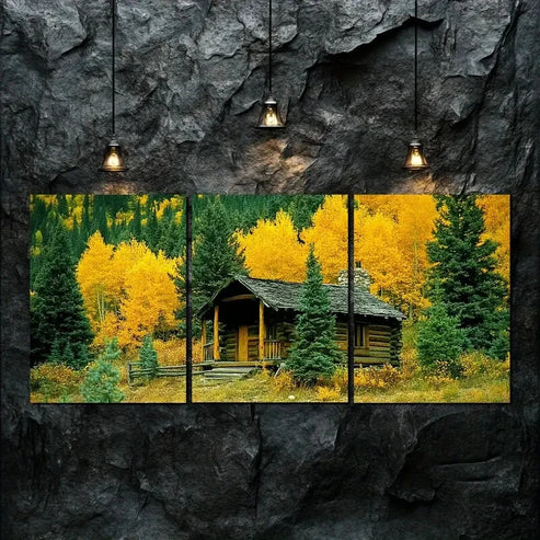 3pcs Autumn Wooden House Forest Nature Perfect Wall Art Canvas Unframed - High Quality Print 100% Australian Made Wall Canvas - Bella Home Decor