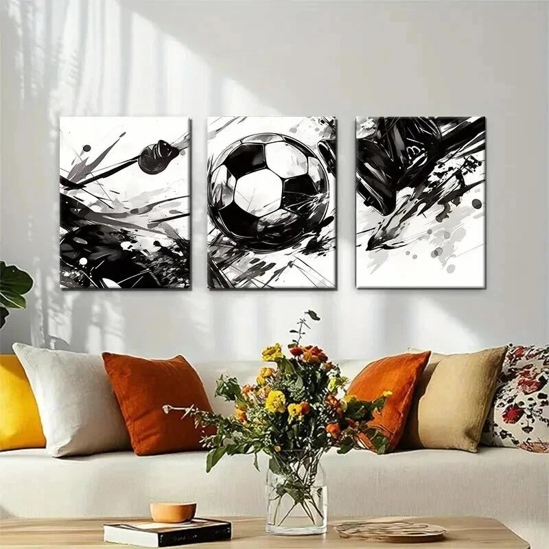 3pcs Abstract Football Dynamic Game Perfect Wall Art Set Canvas Framed 60x90cm - High Quality Print 100% Australian Made Wall Canvas Ready to Hang