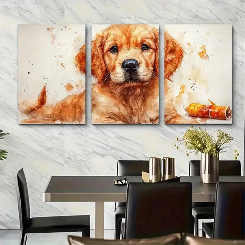 3pcs Golden Retriever Puppy Watercolor Perfect Wall Art Set Canvas Framed 50x70cm - High Quality Print 100% Australian Made Wall Canvas Ready to Hang - Bella Home Decor