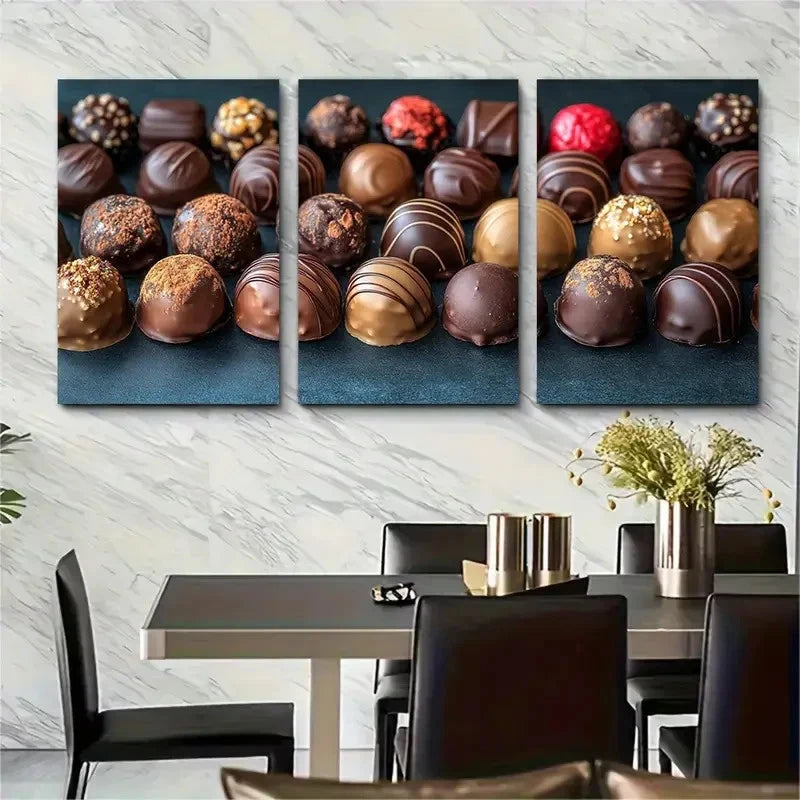 3pcs Luxurious Chocolates Candies Décor Perfect Wall Art Set Canvas Framed 40x60cm - High Quality Print 100% Australian Made Wall Canvas Ready to Hang