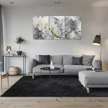3pcs White Orchid Painting Modern Wall Art Set Canvas Framed 60x90cm - High Quality Print 100% Australian Made Wall Canvas Ready to Hang