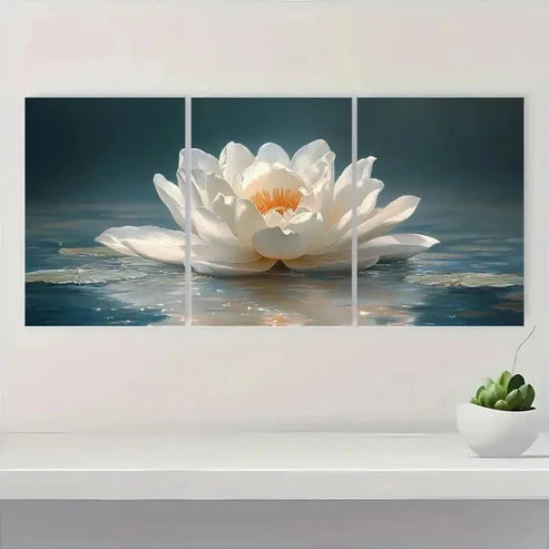 3pcs Serene Blue & Golden Accent SR Wall Art Set Canvas Unframed - High Quality Print 100% Australian Made Wall Canvas - Bella Home Decor