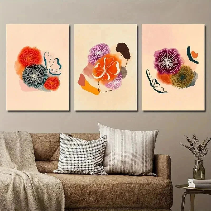 3pcs Abstract Colorful Bcotanical Flower Perfect Wall Art Set Canvas Framed 60x90cm - High Quality Print 100% Australian Made Wall Canvas Ready to Hang - Bella Home Decor
