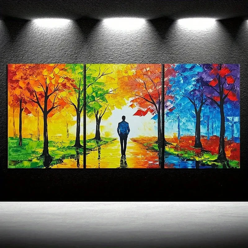 3pcs Forest Walk Colourful Paintings Metal Print Ready to Hang Art - Bella Home Decor