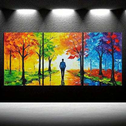 3pcs Forest Walk Colourful Paintings Metal Print Ready to Hang Art - Bella Home Decor