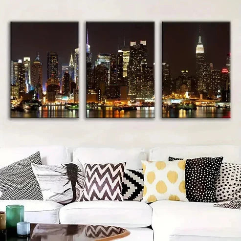 3pcs Modern Nighttime City Skyline Wall Art Canvas Unframed - High Quality Print 100% Australian Made Wall Canvas