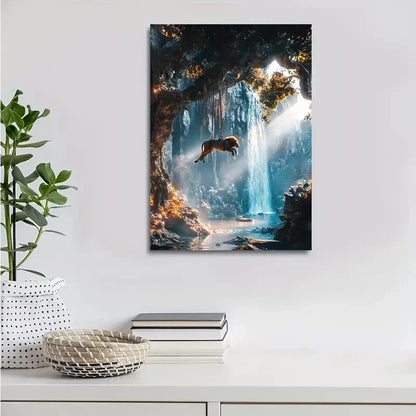 Cyberpunk Lion Swing Scene with Crystal Painting 40x60cm Metal Print Ready to Hang - Bella Home Decor