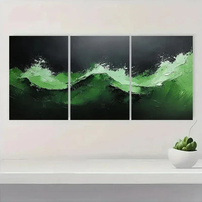 3pcs Black & Green Textured BG Wall Art Set Canvas Unframed - High Quality Print 100% Australian Made Wall Canvas - Bella Home Decor
