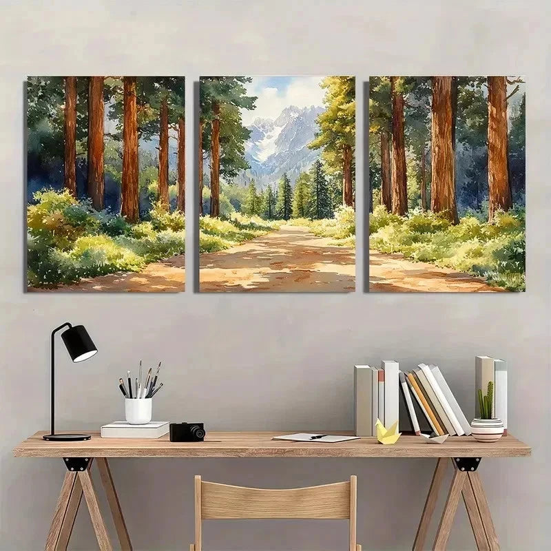 3pcs Sequoia National Park Watercolor Perfect Wall Art Set Canvas Framed 50x70cm - High Quality Print 100% Australian Made Wall Canvas Ready to Hang