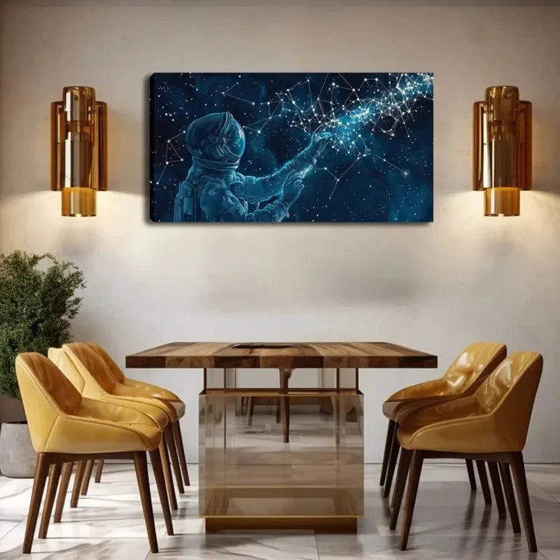 Futuristic Astronaut & Starry Wall Art Canvas Office Home Room Framed 120x60cm