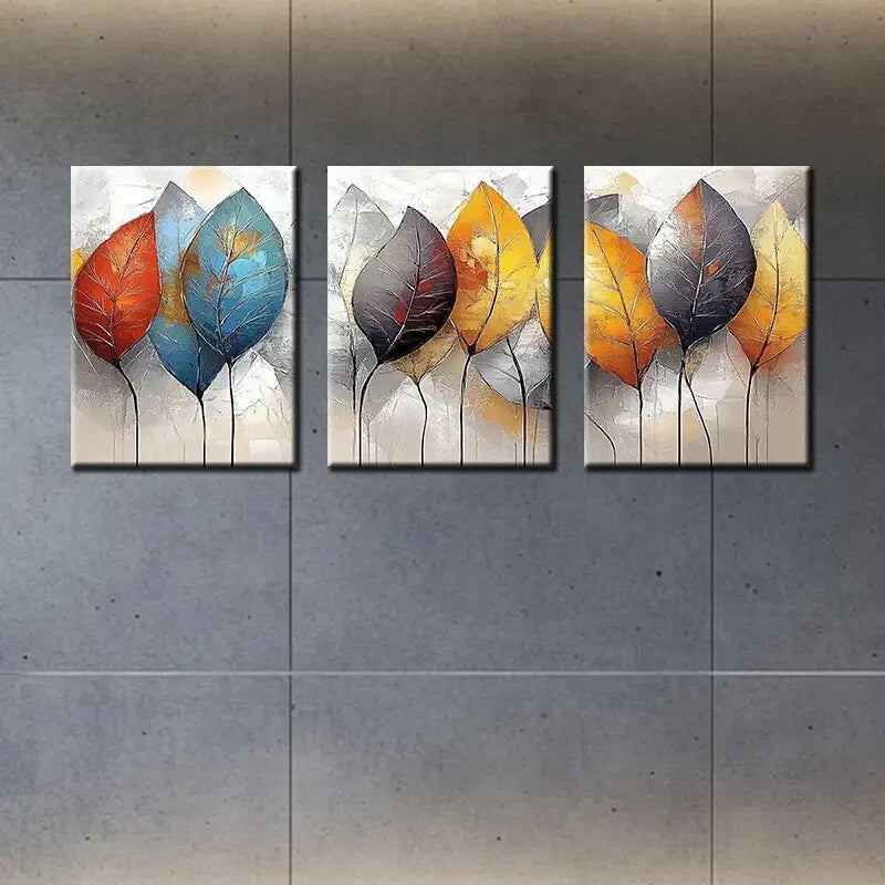 3pcs Modern Abstract Autumn Foliage Metal Print Ready to Hang Art - Bella Home Decor