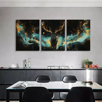 3pcs Majestic Cosmic Stag Abstract Deer Perfect Wall Art Set Canvas Framed 40x60cm - High Quality Print 100% Australian Made Wall Canvas Ready to Hang
