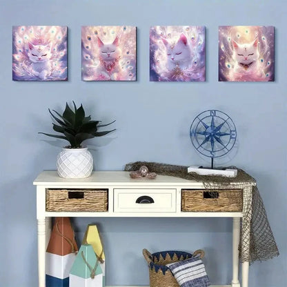 4pcs Feather fox Wall Art Canvas Framed