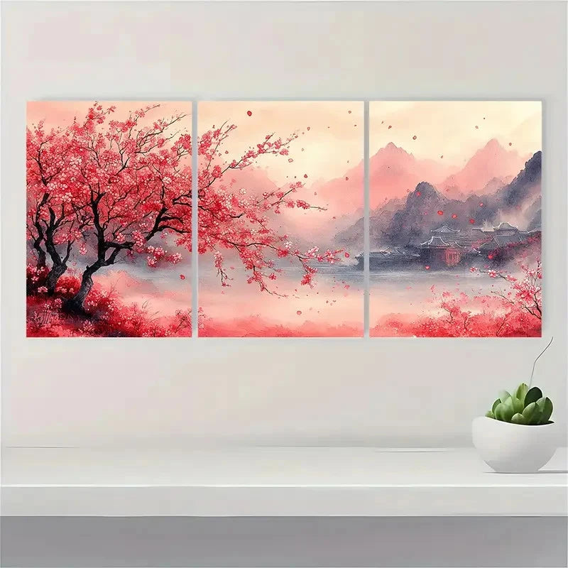 3pcs Cherry Blossom Painting Sakura  PS   Wall Art Set Canvas Framed 60x90cm - High Quality Print 100% Australian Made Wall Canvas Ready to Hang - Bella Home Decor