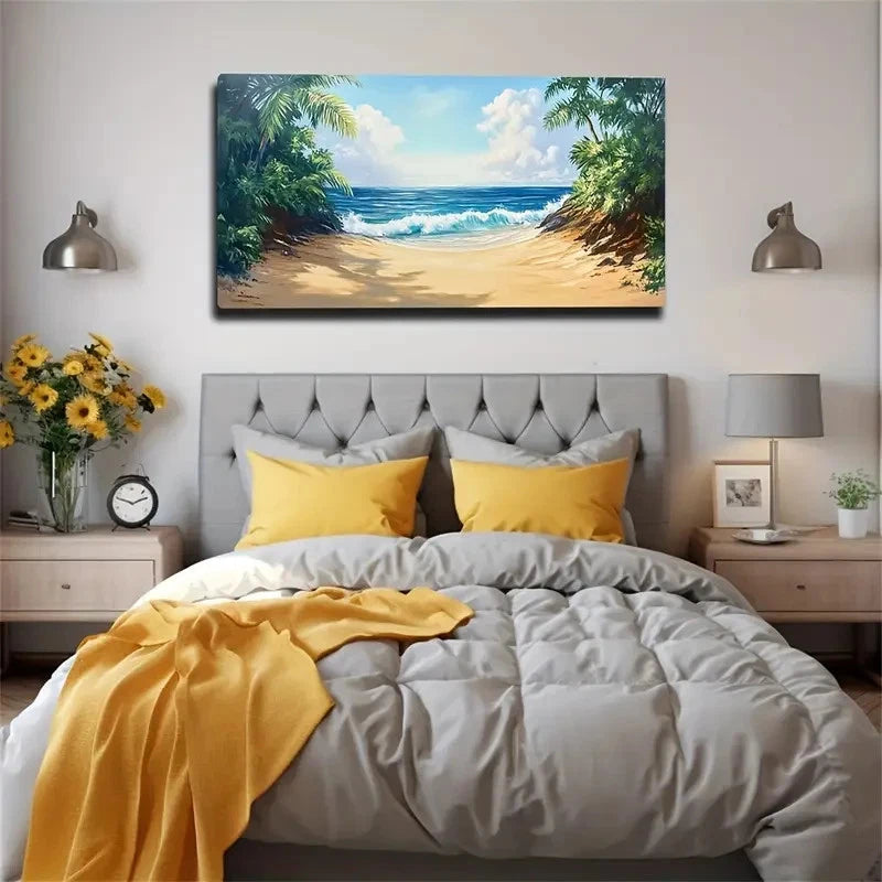 Impressionist Style Beach Wall Art Canvas Office Home Room Framed 120x60cm
