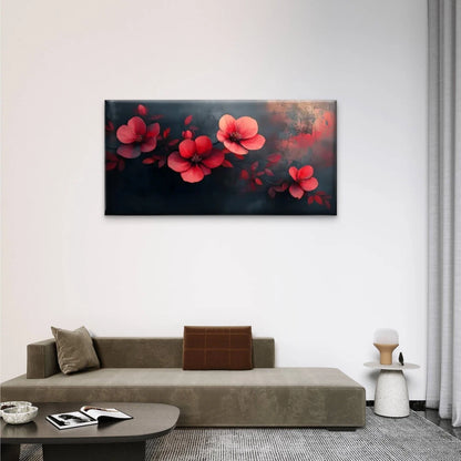 Red Flowers On A Black Wall Art Canvas Office Home Room Framed 120x60cm