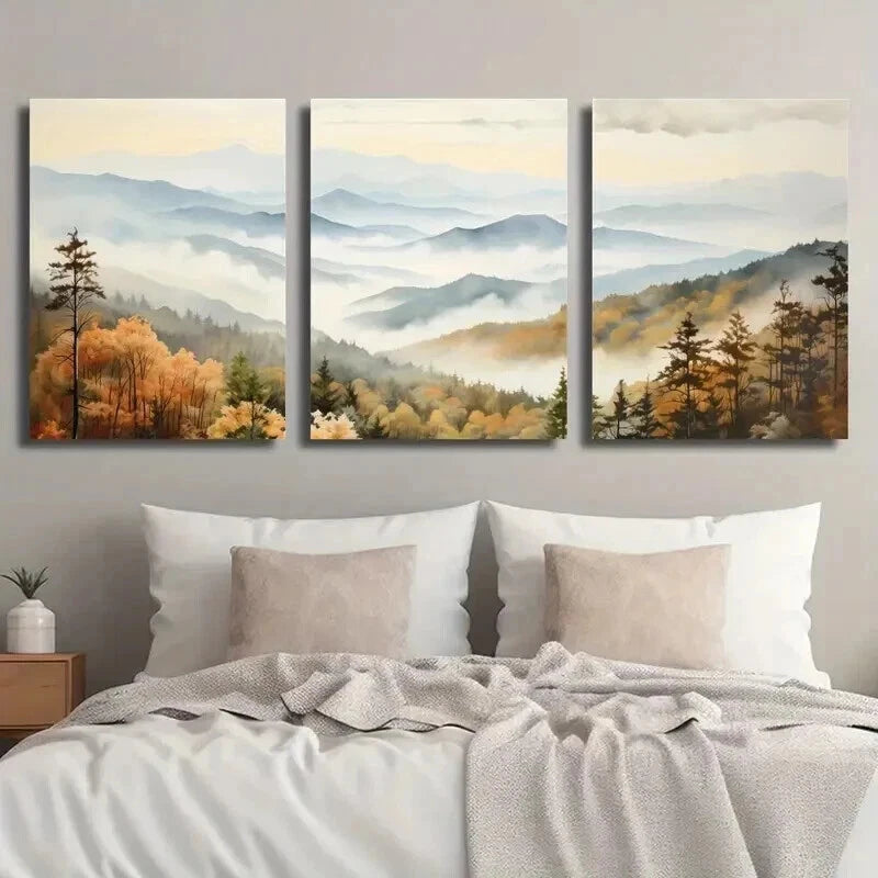 3pcs Great Smoky Mountains Autumn Perfect Wall Art Set Canvas Framed 60x90cm - High Quality Print 100% Australian Made Wall Canvas Ready to Hang - Bella Home Decor