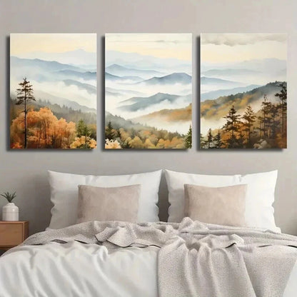 3pcs Great Smoky Mountains Autumn Perfect Wall Art Set Canvas Framed 60x90cm - High Quality Print 100% Australian Made Wall Canvas Ready to Hang - Bella Home Decor