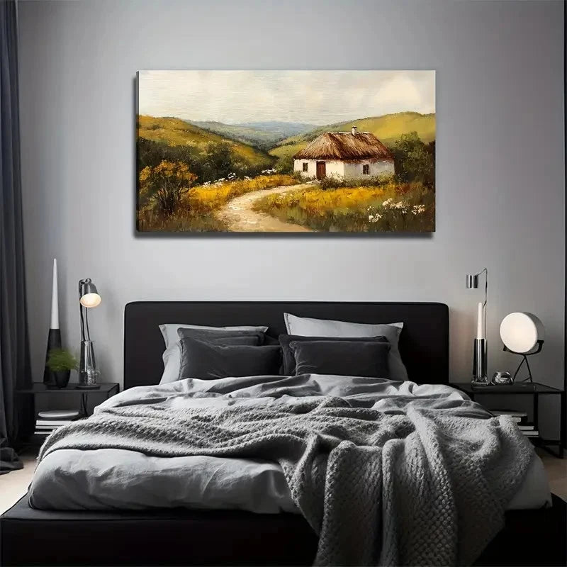 Countryside Cottage Needed Wall Art Canvas Office Home Room Framed 120x60cm